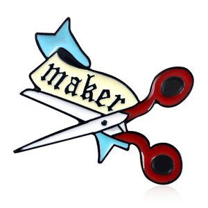 Metal & Enamel "Maker" Banner with DIY Scissors Lapel Pin (New)